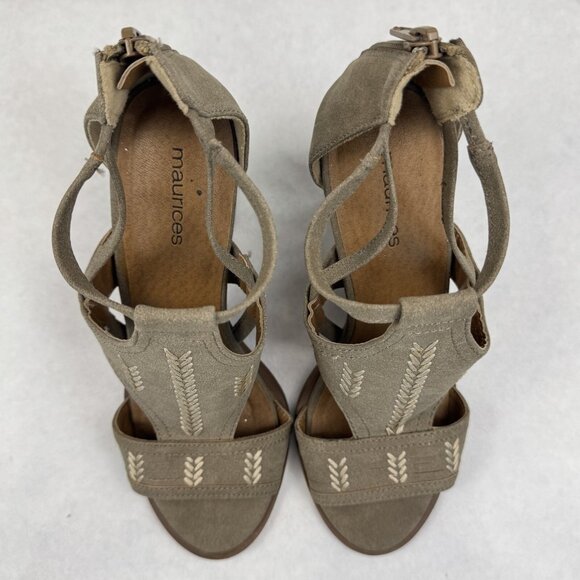 Maurices Womens Dark Tan Elsy Suede Faux Leather Arrow Sandals Block Heels Sz 6M - Picture 5 of 14